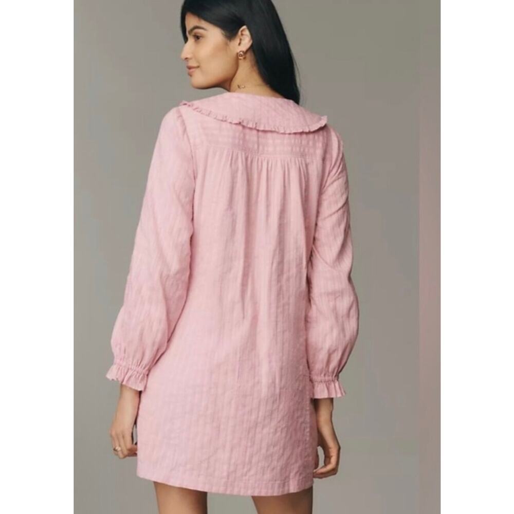 Anthropologie Pilcro Keira Mini Dress Pink Puff Sleeve Peter Pan Collar - Picture 2 of 7